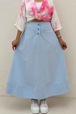 دامن بلند لینن سه دکمه لب دوز