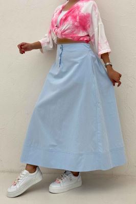 دامن بلند لینن سه دکمه لب دوز