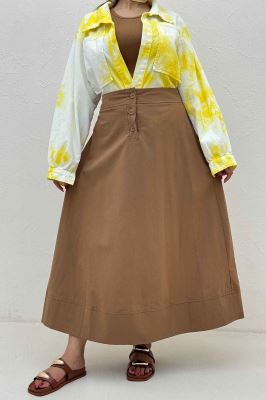 دامن بلند لینن سه دکمه لب دوز