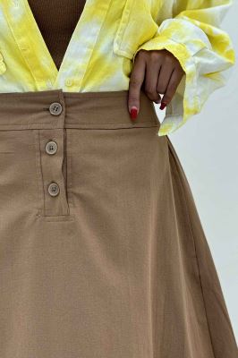 دامن بلند لینن سه دکمه لب دوز