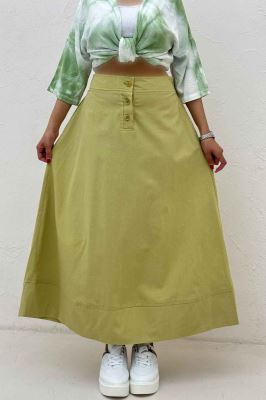 دامن بلند لینن سه دکمه لب دوز