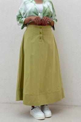 دامن بلند لینن سه دکمه لب دوز