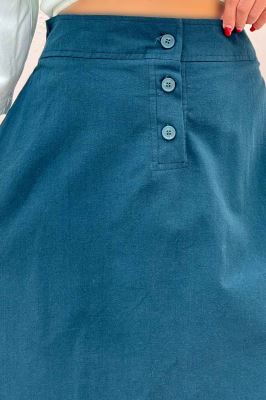 دامن بلند لینن سه دکمه لب دوز