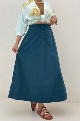 دامن بلند لینن سه دکمه لب دوز