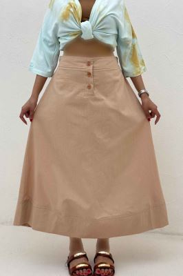 دامن بلند لینن سه دکمه لب دوز