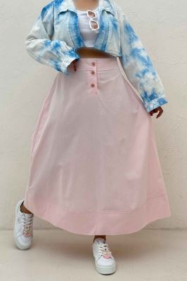 دامن بلند لینن سه دکمه لب دوز