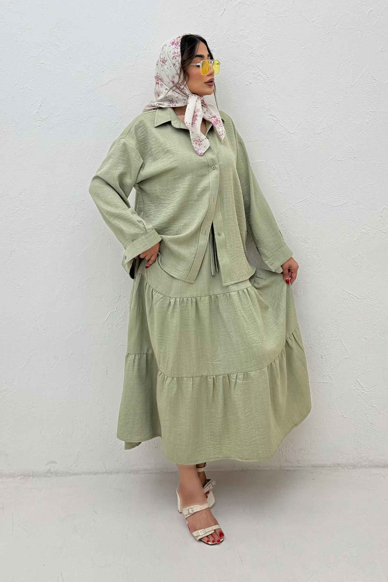 ست شومیز و دامن شانتون کجراه راینا