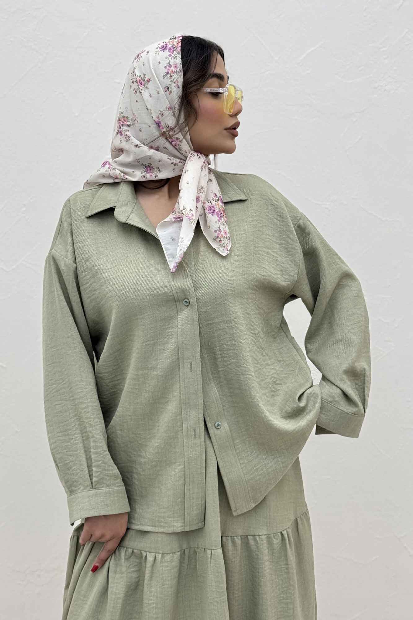 ست شومیز و دامن شانتون کجراه راینا