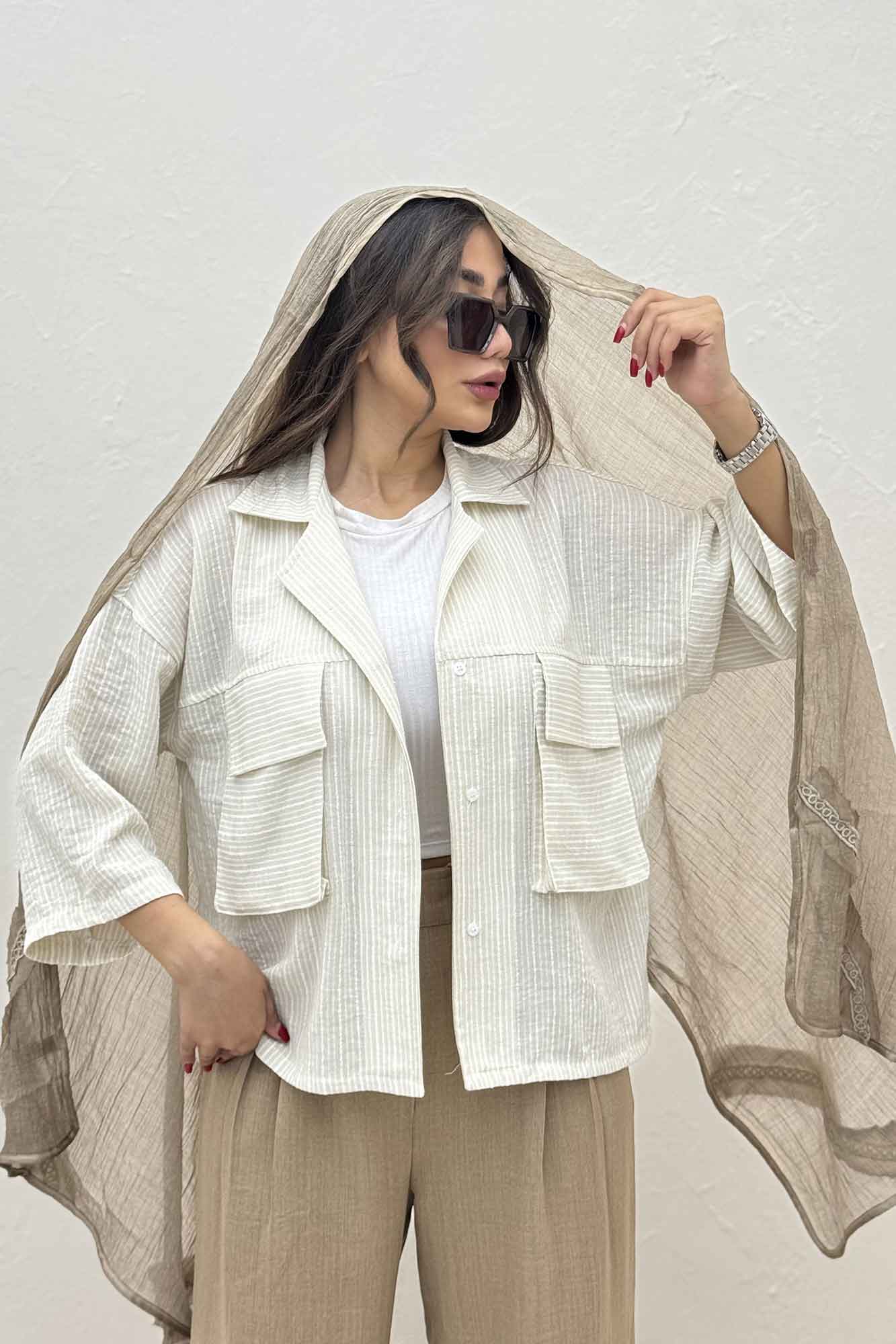 مانتو لینن زارا دو جیب پاکتی