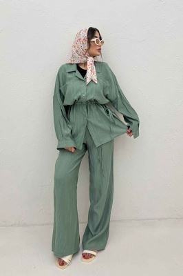 ست مانتو و شلوار کریشه کمرگت دار نوآ