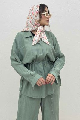 ست مانتو و شلوار کریشه کمرگت دار نوآ