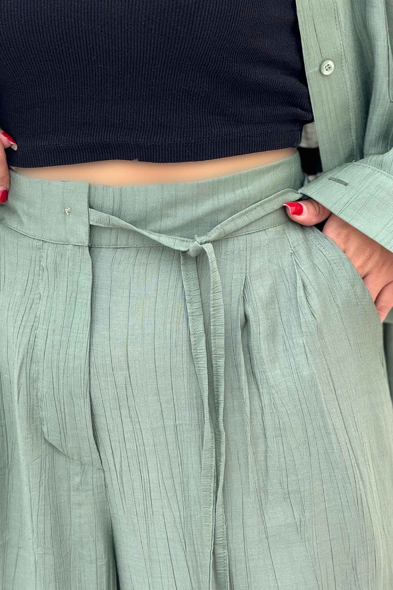 ست مانتو و شلوار کریشه کمرگت دار نوآ