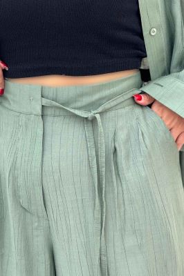 ست مانتو و شلوار کریشه کمرگت دار نوآ