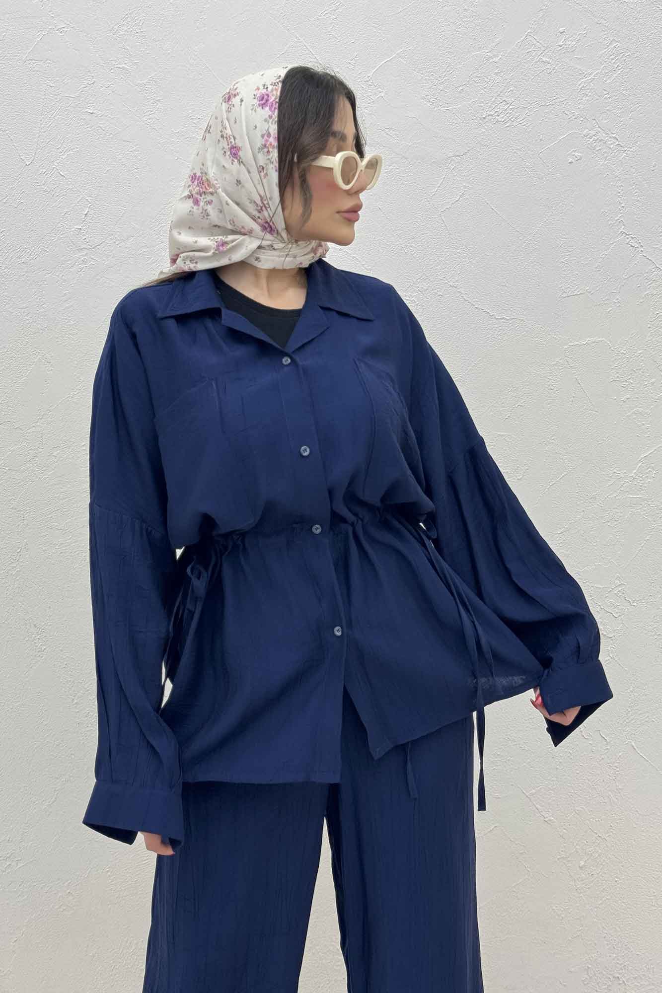 ست مانتو و شلوار کریشه کمرگت دار نوآ