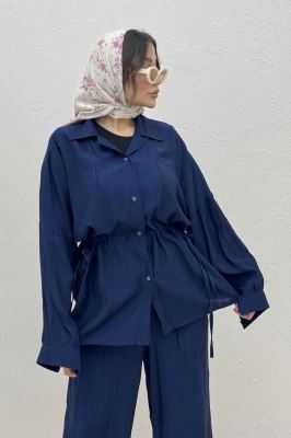 ست مانتو و شلوار کریشه کمرگت دار نوآ