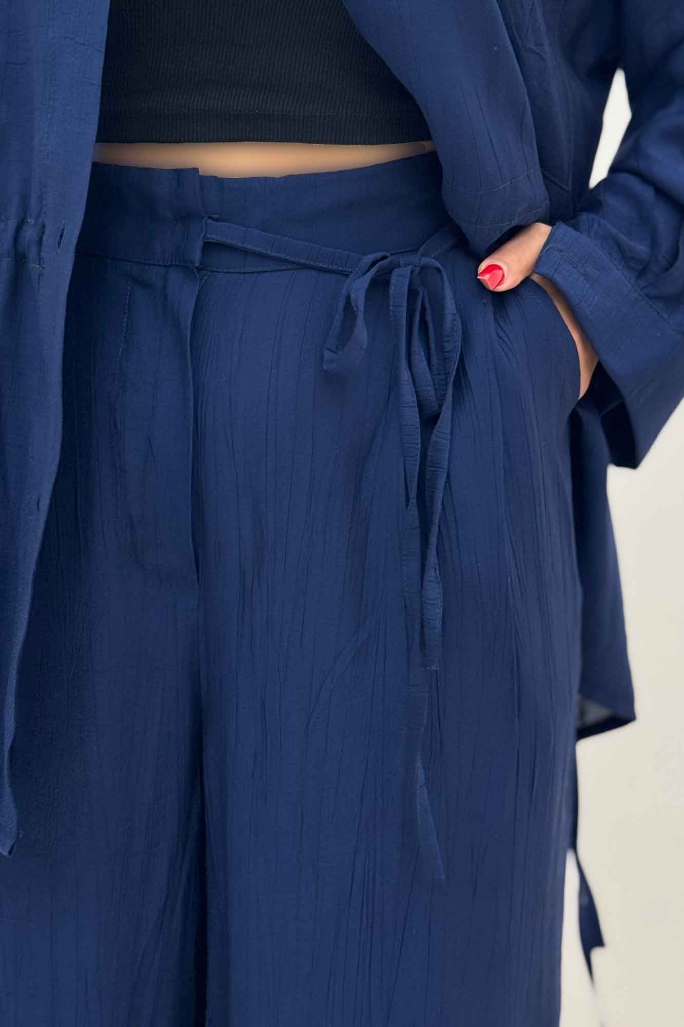 ست مانتو و شلوار کریشه کمرگت دار نوآ