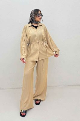 ست مانتو و شلوار کریشه کمرگت دار نوآ