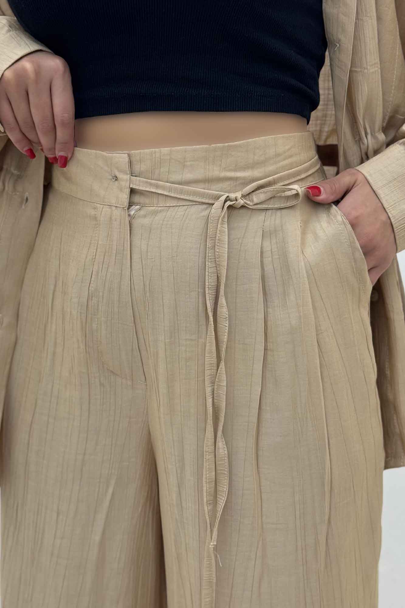 ست مانتو و شلوار کریشه کمرگت دار نوآ