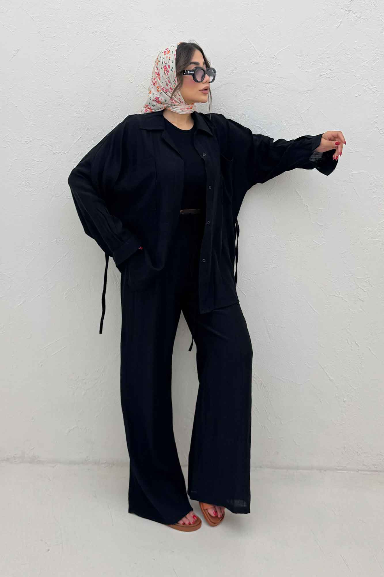 ست مانتو و شلوار کریشه کمرگت دار نوآ