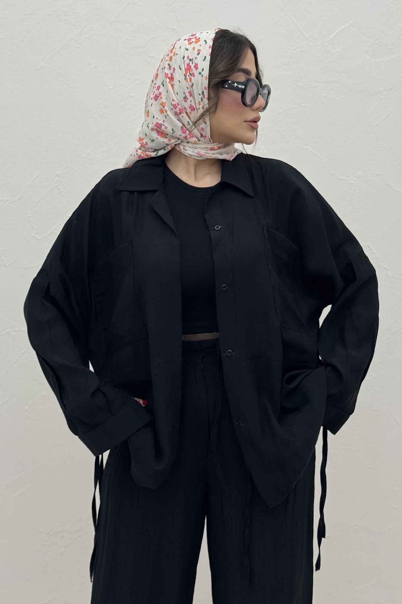 ست مانتو و شلوار کریشه کمرگت دار نوآ