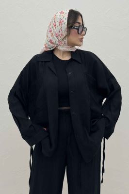 ست مانتو و شلوار کریشه کمرگت دار نوآ