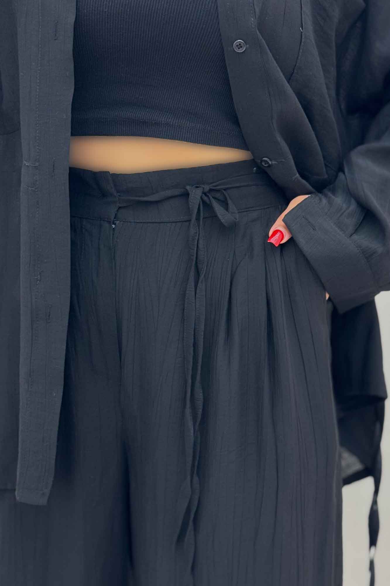 ست مانتو و شلوار کریشه کمرگت دار نوآ