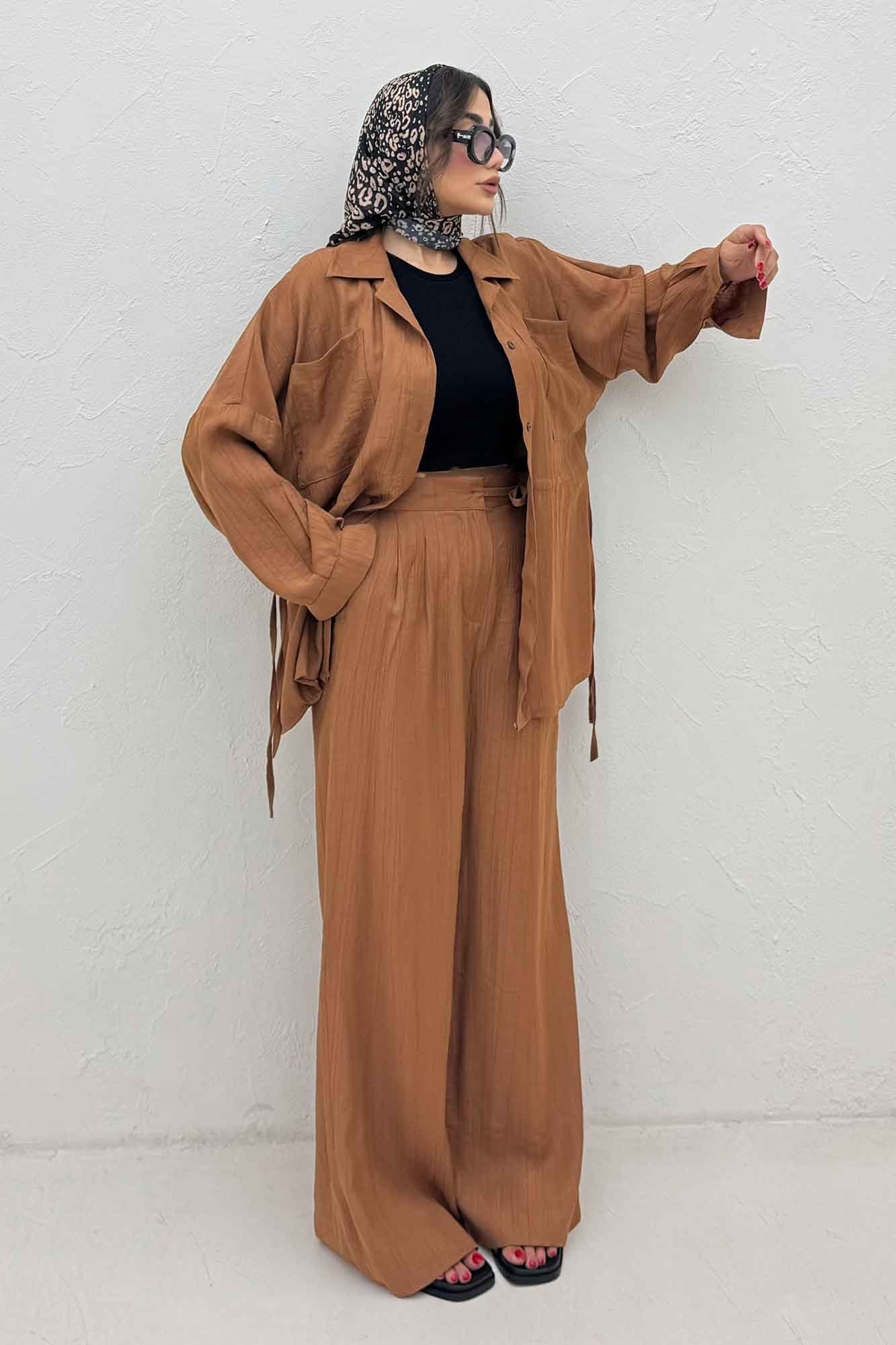 ست مانتو و شلوار کریشه کمرگت دار نوآ