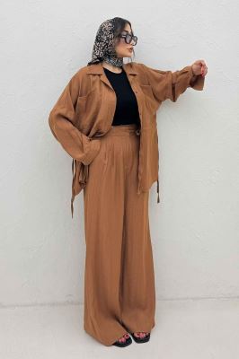 ست مانتو و شلوار کریشه کمرگت دار نوآ