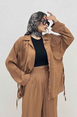 ست مانتو و شلوار کریشه کمرگت دار نوآ