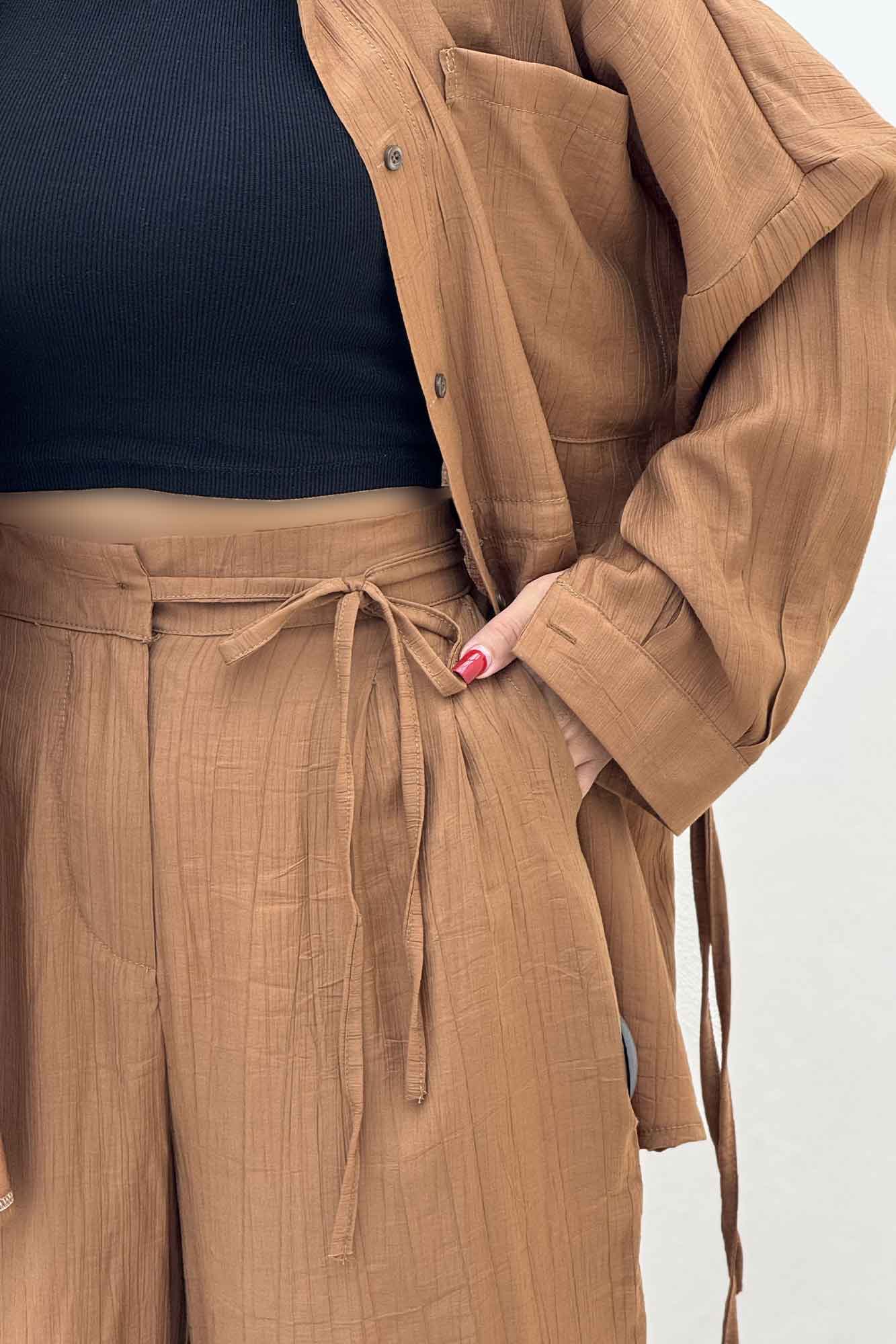 ست مانتو و شلوار کریشه کمرگت دار نوآ