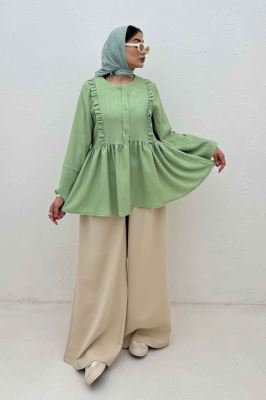 شومیز کریشه سه دکمه چین دار لوپن