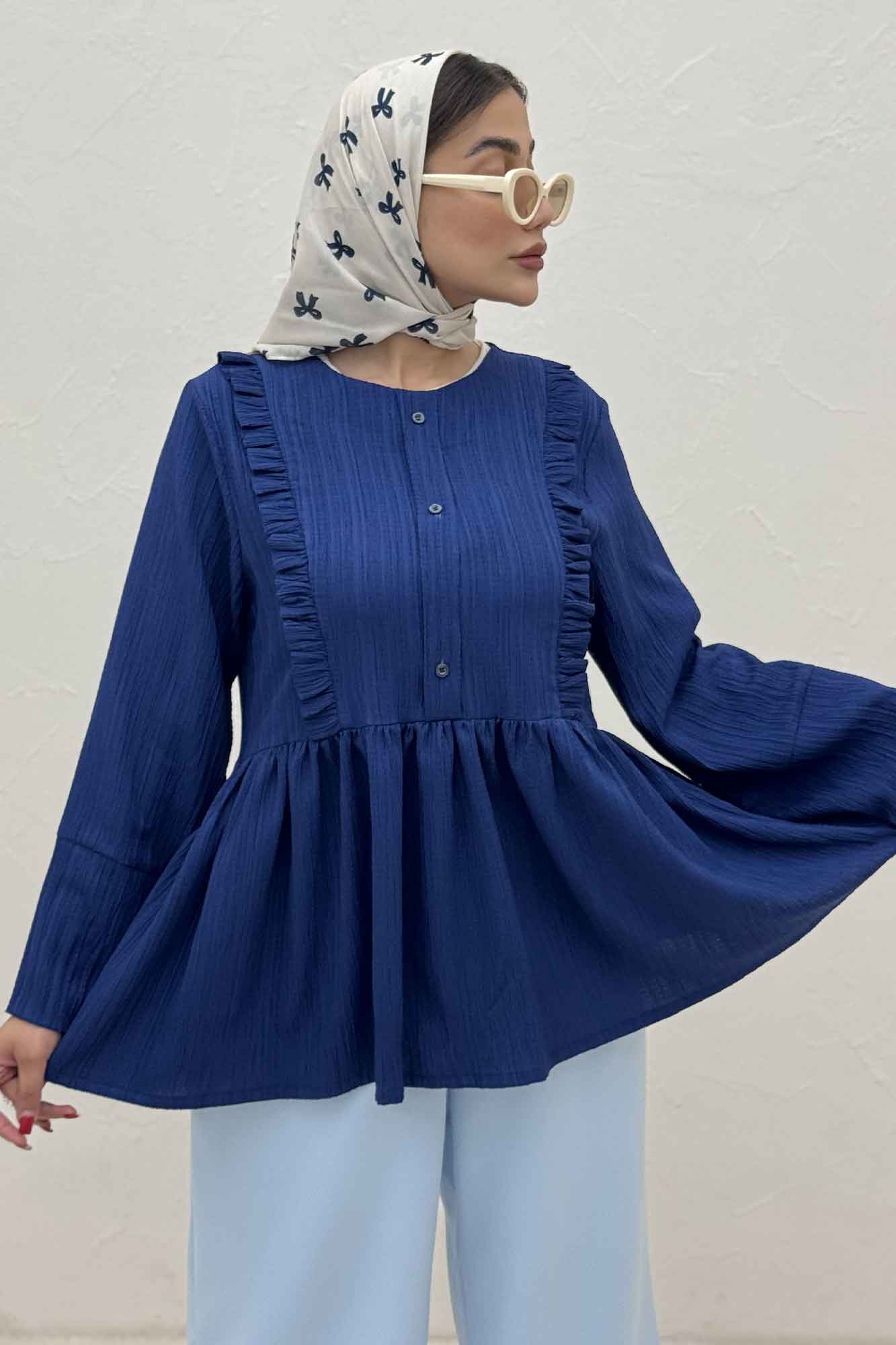 شومیز کریشه سه دکمه چین دار لوپن