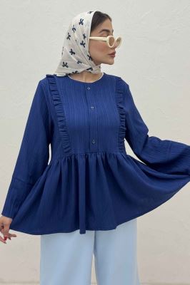 شومیز کریشه سه دکمه چین دار لوپن