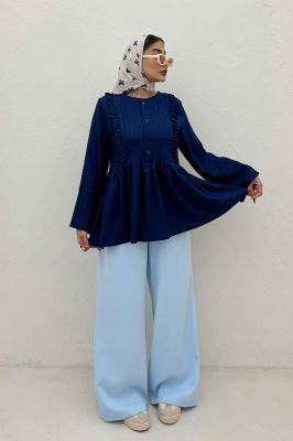 شومیز کریشه سه دکمه چین دار لوپن