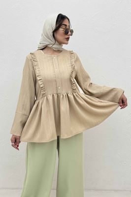 شومیز کریشه سه دکمه چین دار لوپن