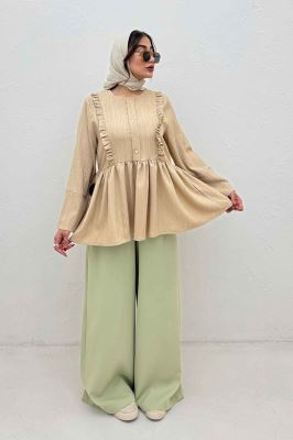 شومیز کریشه سه دکمه چین دار لوپن