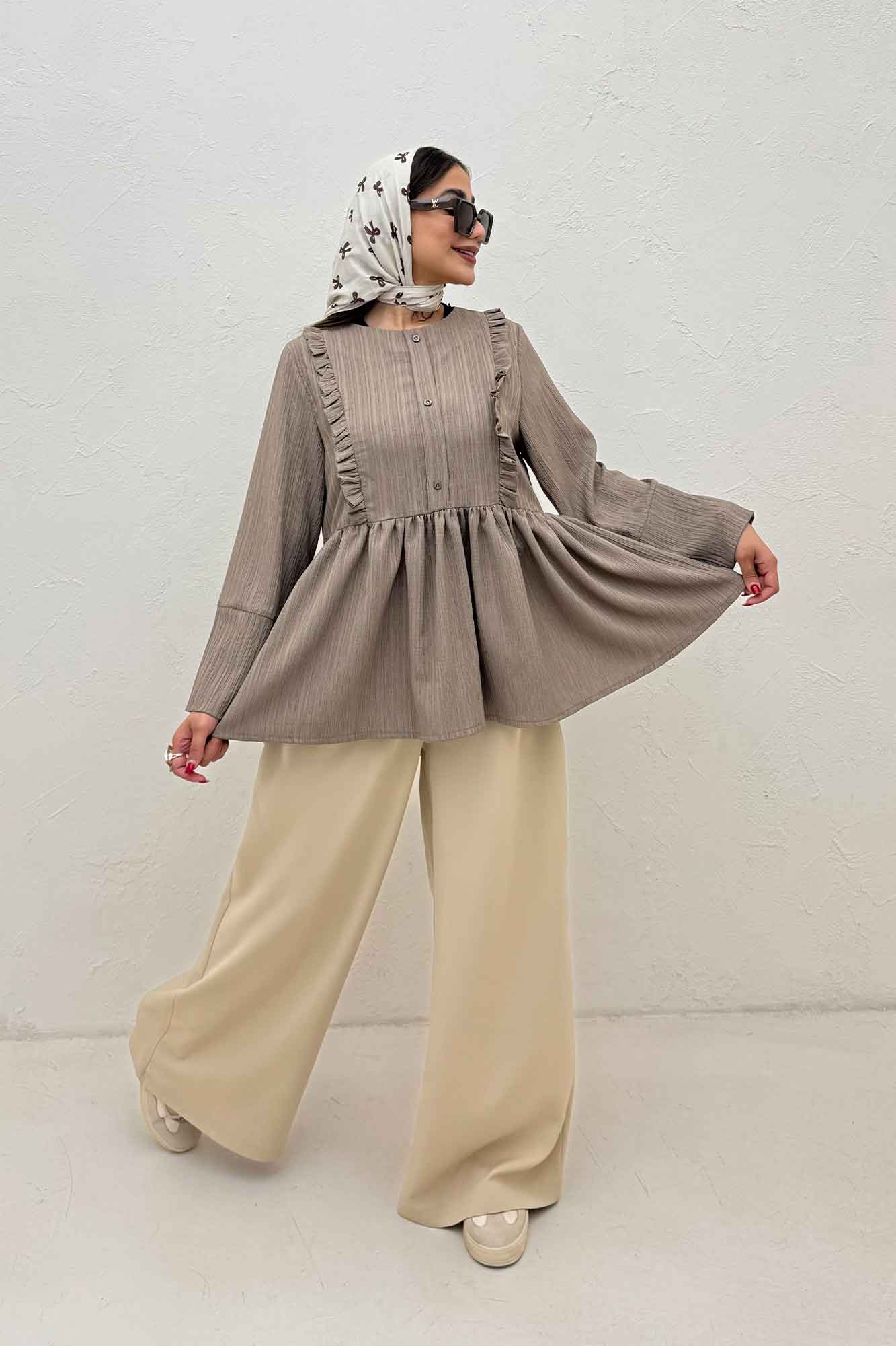 شومیز کریشه سه دکمه چین دار لوپن