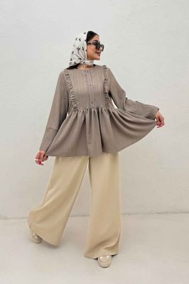 شومیز کریشه سه دکمه چین دار لوپن