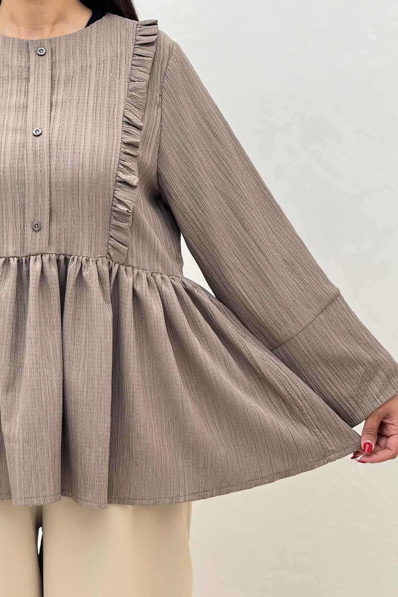 شومیز کریشه سه دکمه چین دار لوپن