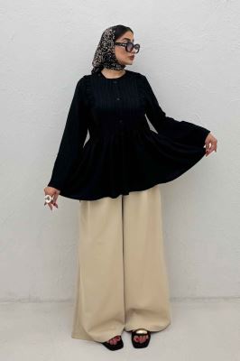 شومیز کریشه سه دکمه چین دار لوپن