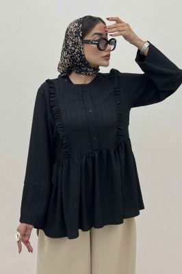 شومیز کریشه سه دکمه چین دار لوپن