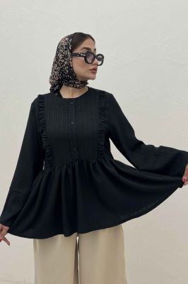 شومیز کریشه سه دکمه چین دار لوپن