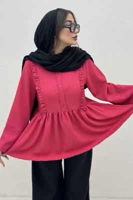 شومیز کریشه سه دکمه چین دار لوپن