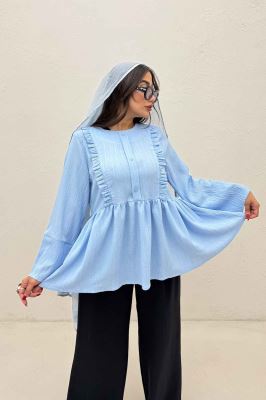 شومیز کریشه سه دکمه چین دار لوپن