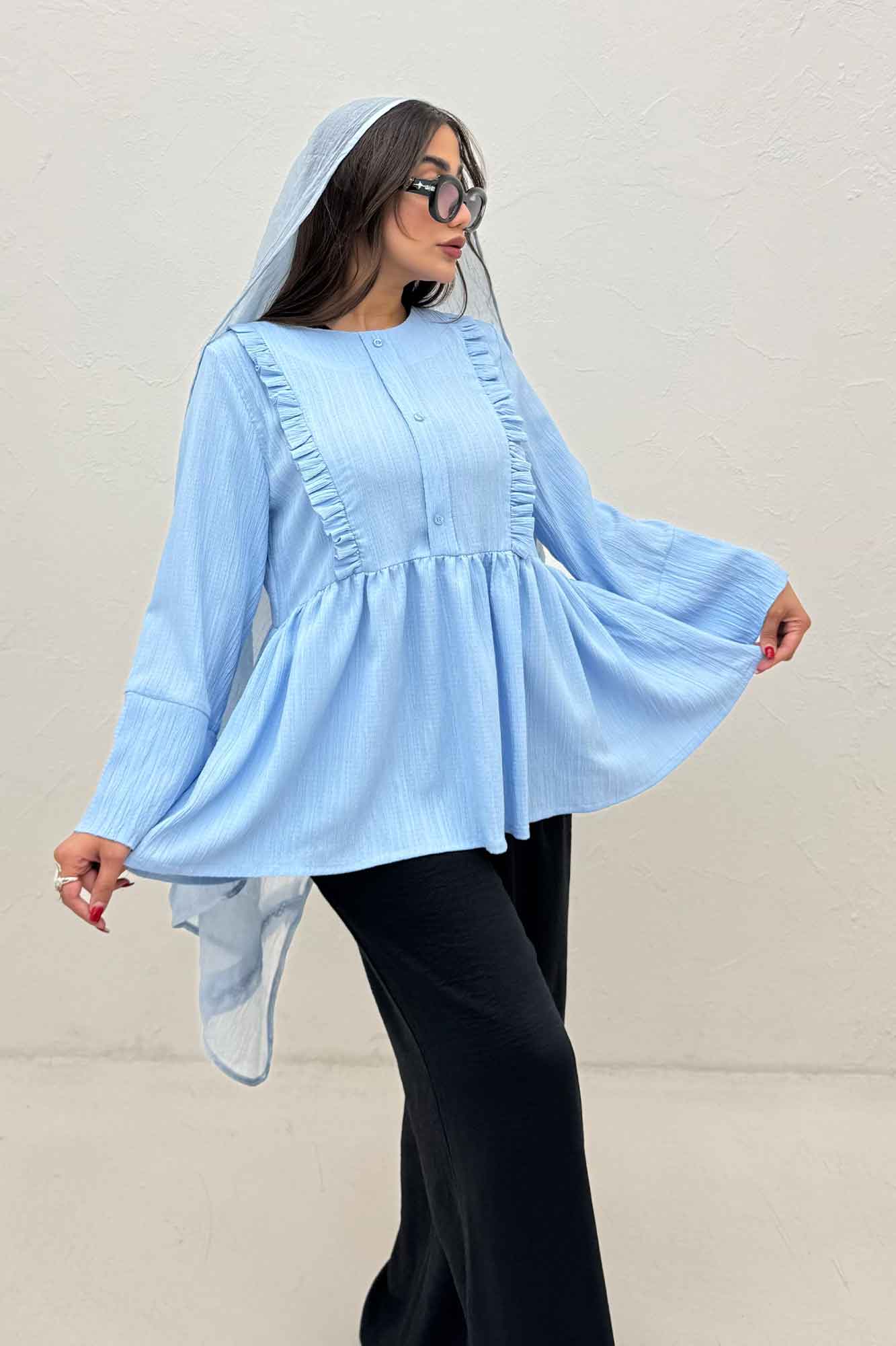 شومیز کریشه سه دکمه چین دار لوپن