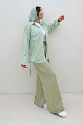 مانتو دو جیب پاکتی لینن زارا بغل بنددار