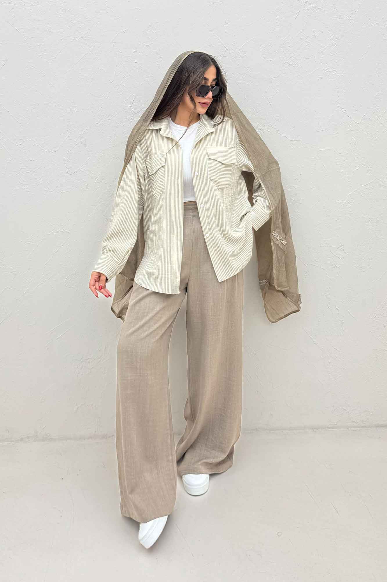 مانتو دو جیب پاکتی لینن زارا بغل بنددار