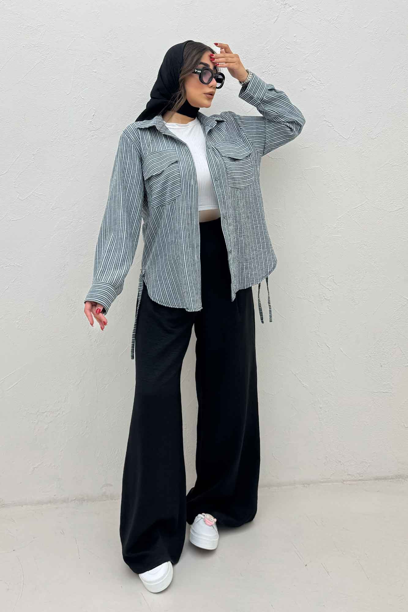 مانتو دو جیب پاکتی لینن زارا بغل بنددار