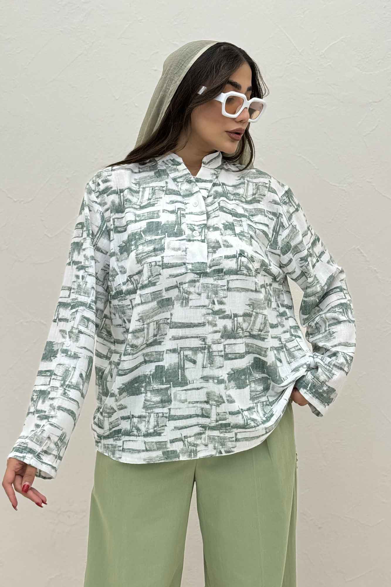 بلوز یقه بلیطی لینن اسلپ کد 3