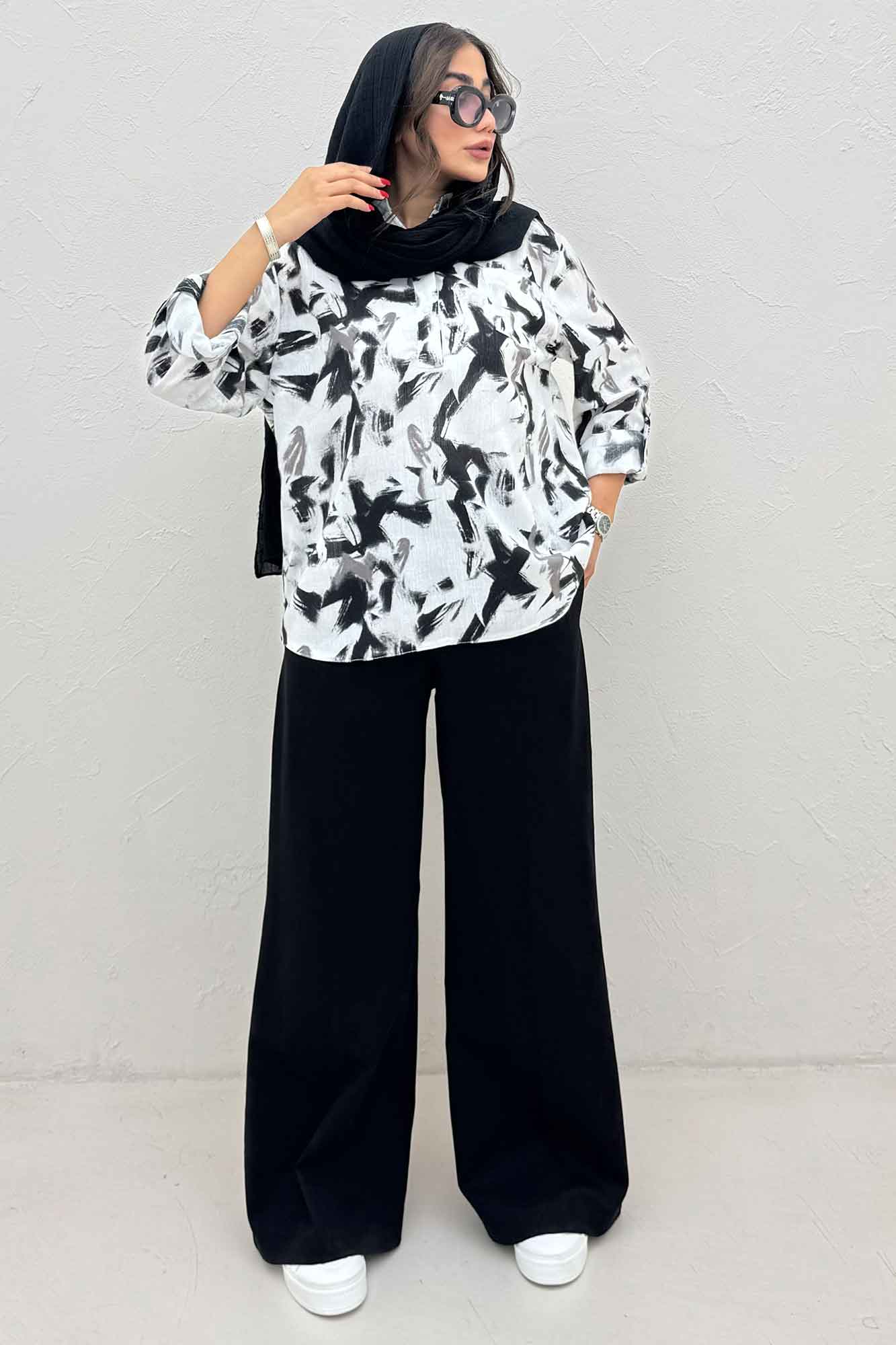 بلوز یقه بلیطی لینن اسلپ کد 4